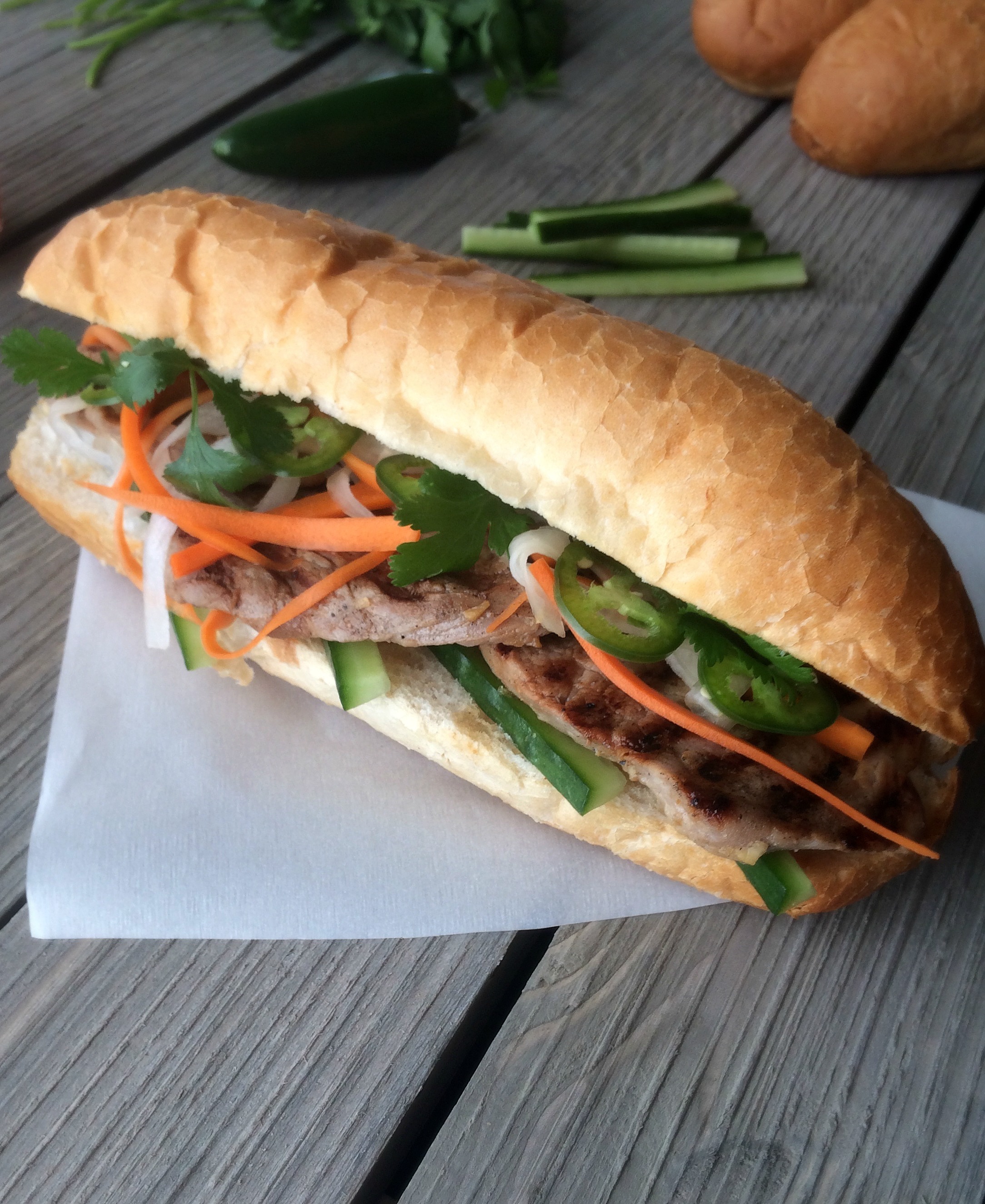 Pork Banh Mi with Pickled Carrot and Daikon - Pickled & Poached